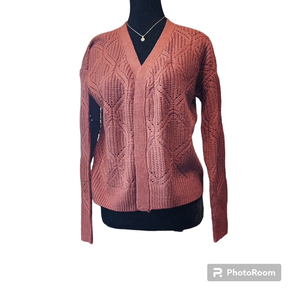 NWT Womans Small Pink Rose Knit Short Sweater Cardigan